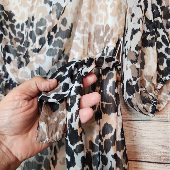 London Times Woman Cold Shoulder Midi Leopard Print Beige Brown Dress Size 1X - Picture 6 of 16